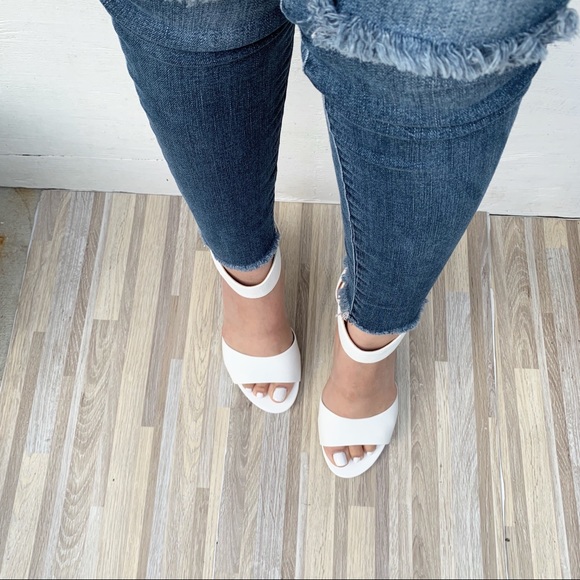 White Ankle Strap Block Heel - Picture 4 of 4